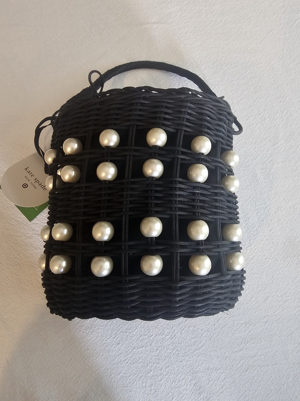Kate Spade X Target Black Wicker Pearl-Embellished Bucket Bag NWT